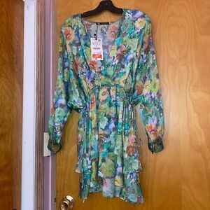 Zara Silk Floral Dress Brand New